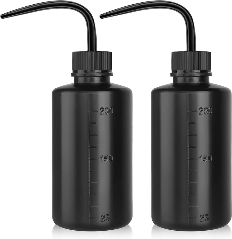 DERSTRA Wash Bottle 2pcs 250ml/8oz Safety Watering Tools, Economy Plastic Squeeze Washing Cleaning With Narrow Mouth Scale Labels for Medical Succulent Irrigation Plant (Black) - Image 1